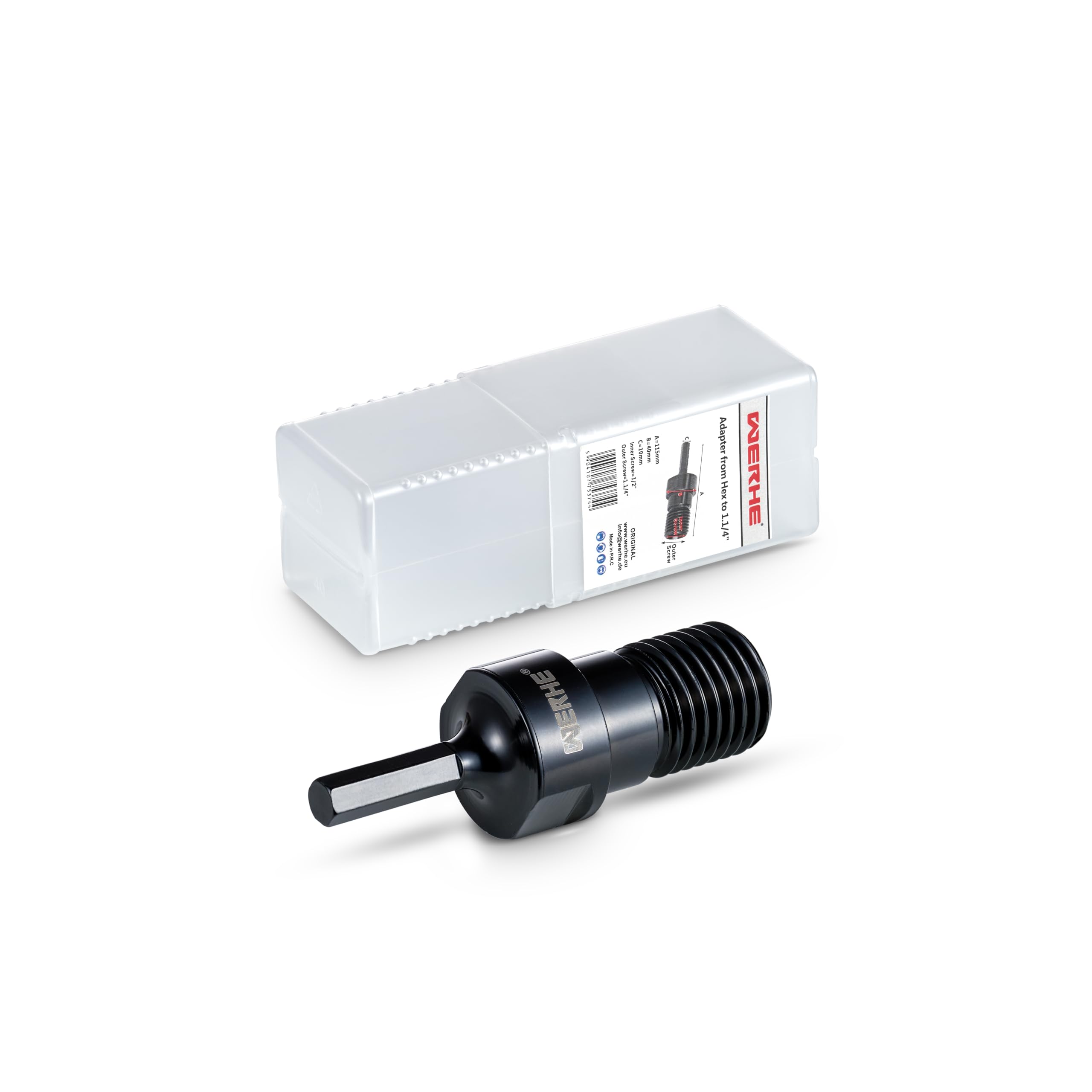 WERHE Adapter for Diamond Core Drill Bit, 1 1/4" UNC to HEX, Robust Steel for Cordless Screwdrivers and Drilling Machines