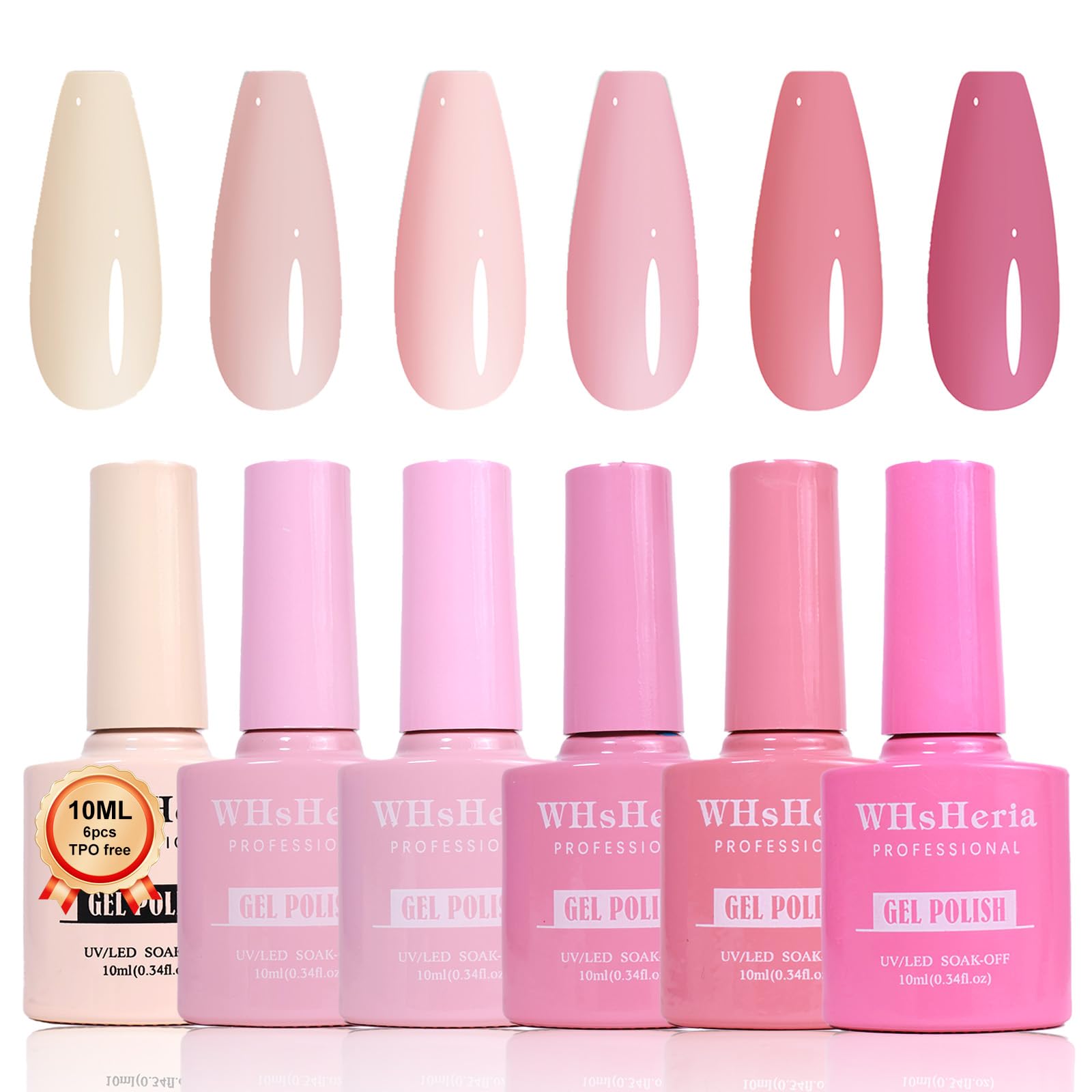 WHsHeria TPO Free Gel Nail Polish Set，6pcs 10ml Rose Light Pink Light Pink Spring Blossom Pink Long-lasting Soak off LED UV Light Suit Give it to