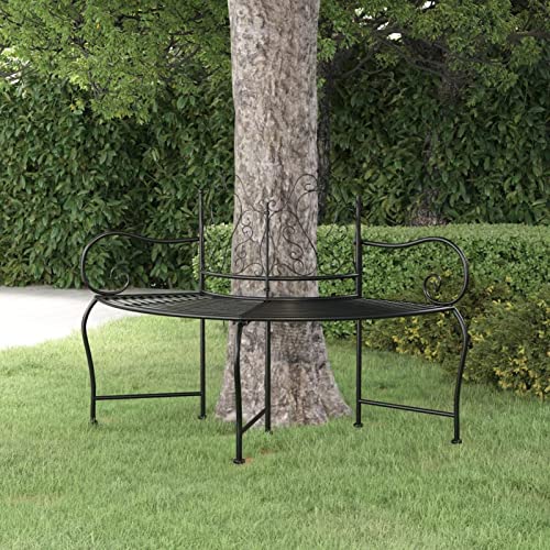 ShCuShan Banco Circular para Árbol 150 cm, Acero y Madera, Negro