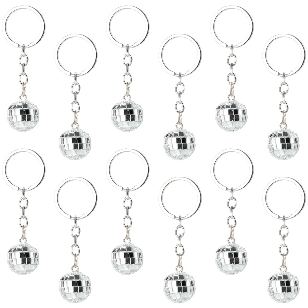 CRASPIRE 20Pcs Silver Disco Ball Keychain Mirror Key Chain Bulk Small Mini Acrylic Round Balls Hanging 70s Themed Party Charm Pendant Key Chains for Car Key Keychain Purse Bag Party Favors DIY Decor