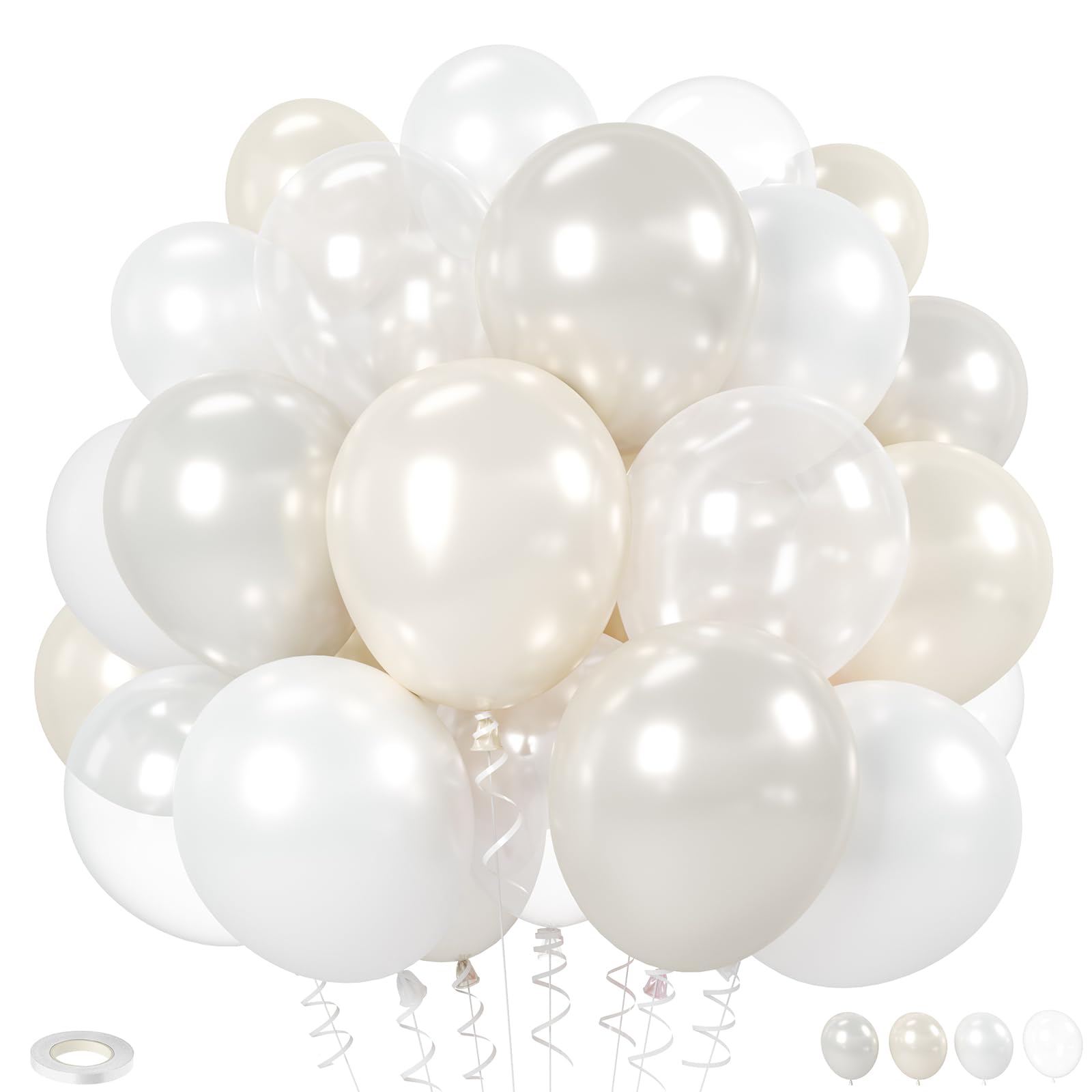 Pearl White Balloon, 12 Inch Cream and Sand White Latex Balloons, 20 Pcs Double Layer Balloons for Kids Birthday Party Baby Shower Wedding Decorations