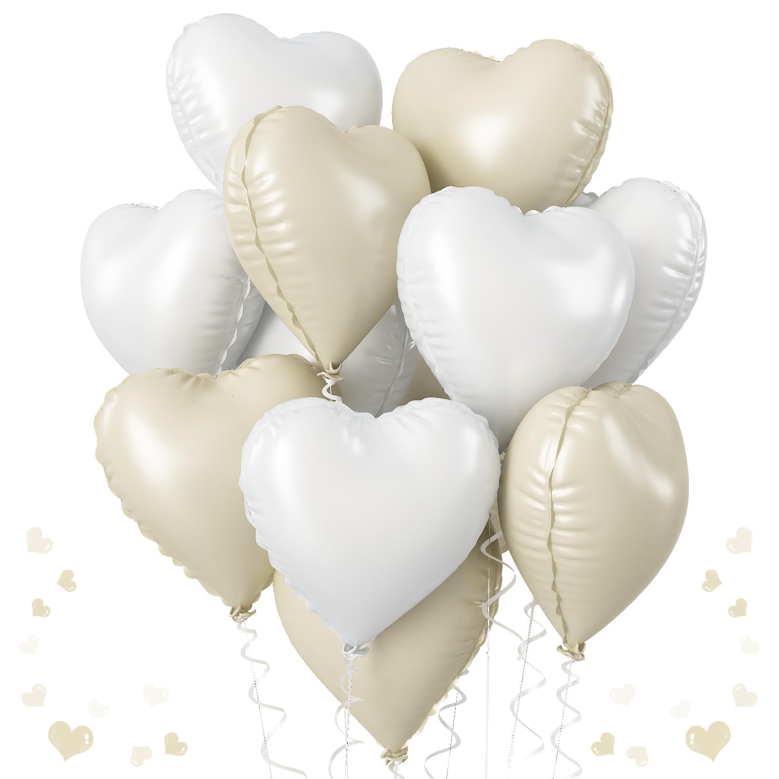 Cream Heart Foil Balloon, 18 Inch Sand White Heart Shape Foil Balloon, Beige Heart Balloons with Grey White Helium Balloons for Valentines Day Boho Birthday Bridal Shower Wedding Baby Shower