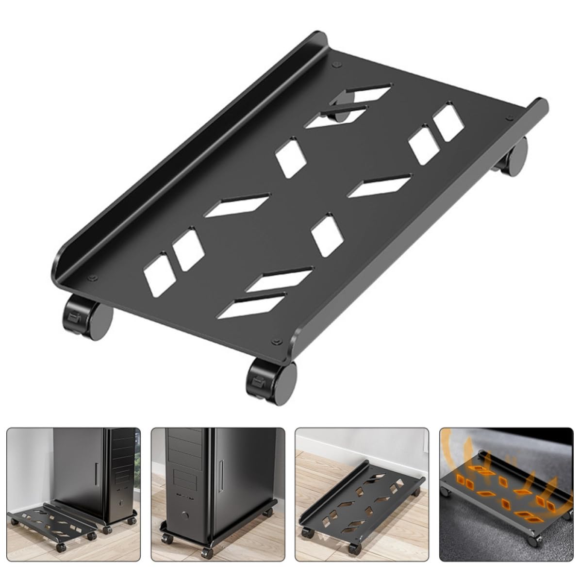 Soporte de Metal Torre Móvil para Negro de Ruedas CPU