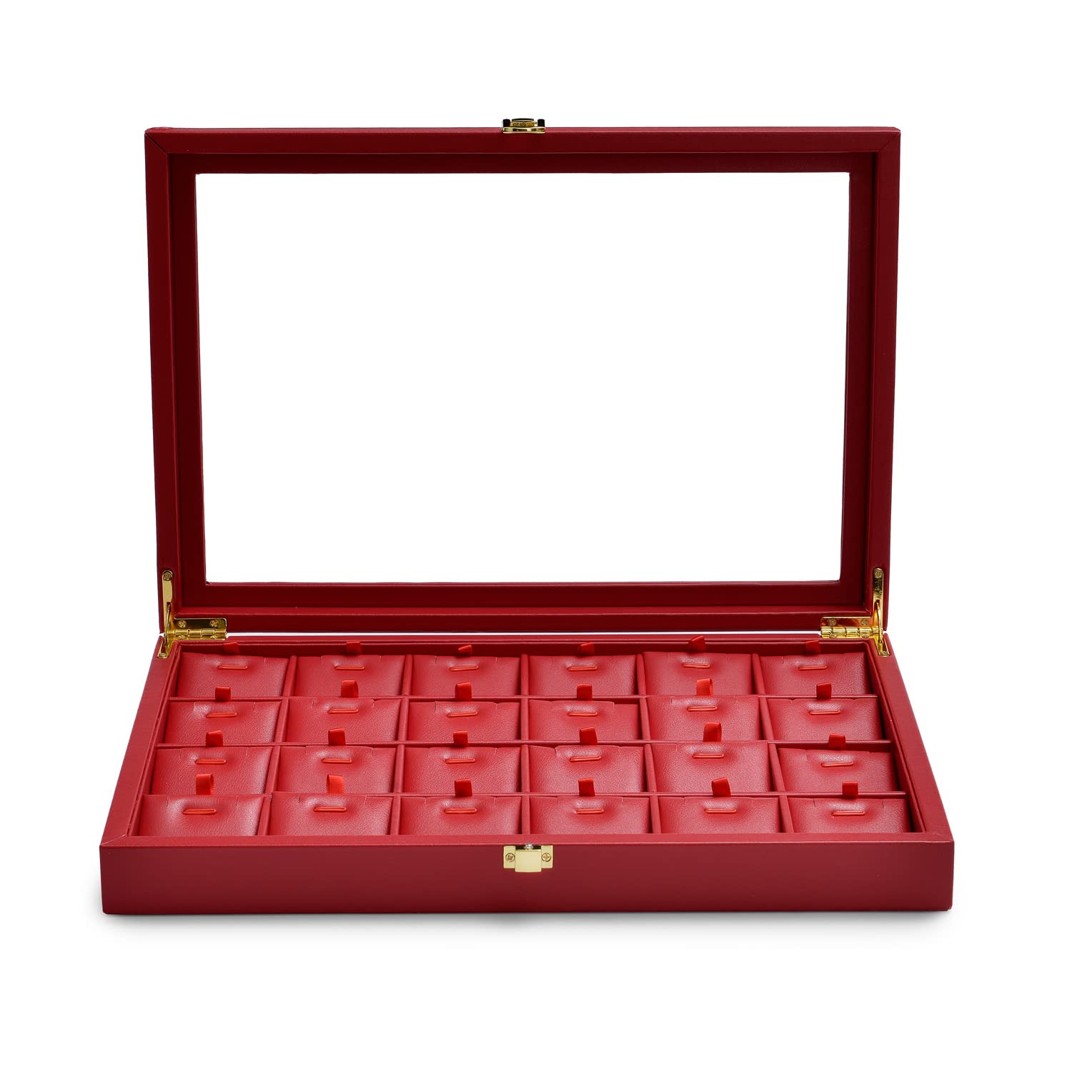 Plateau à bijoux en cuir Oirlv 24 cases avec grand couvercle transparent acrylique