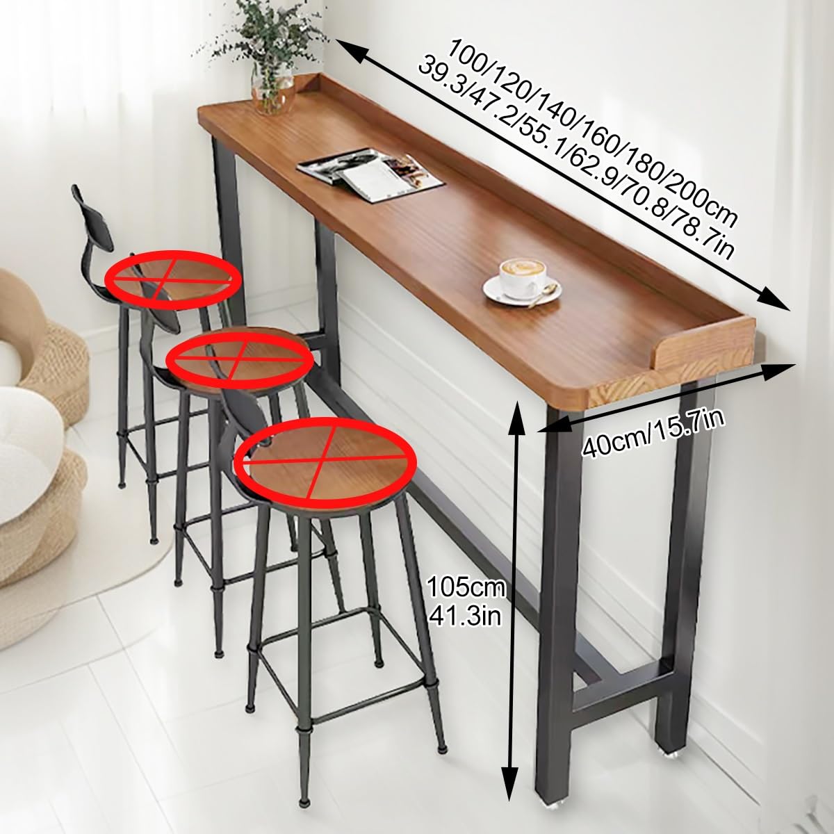 Mesa de bar de madera, mesa de comedor alta industrial para cocina, cafetería, mostrador de desayuno