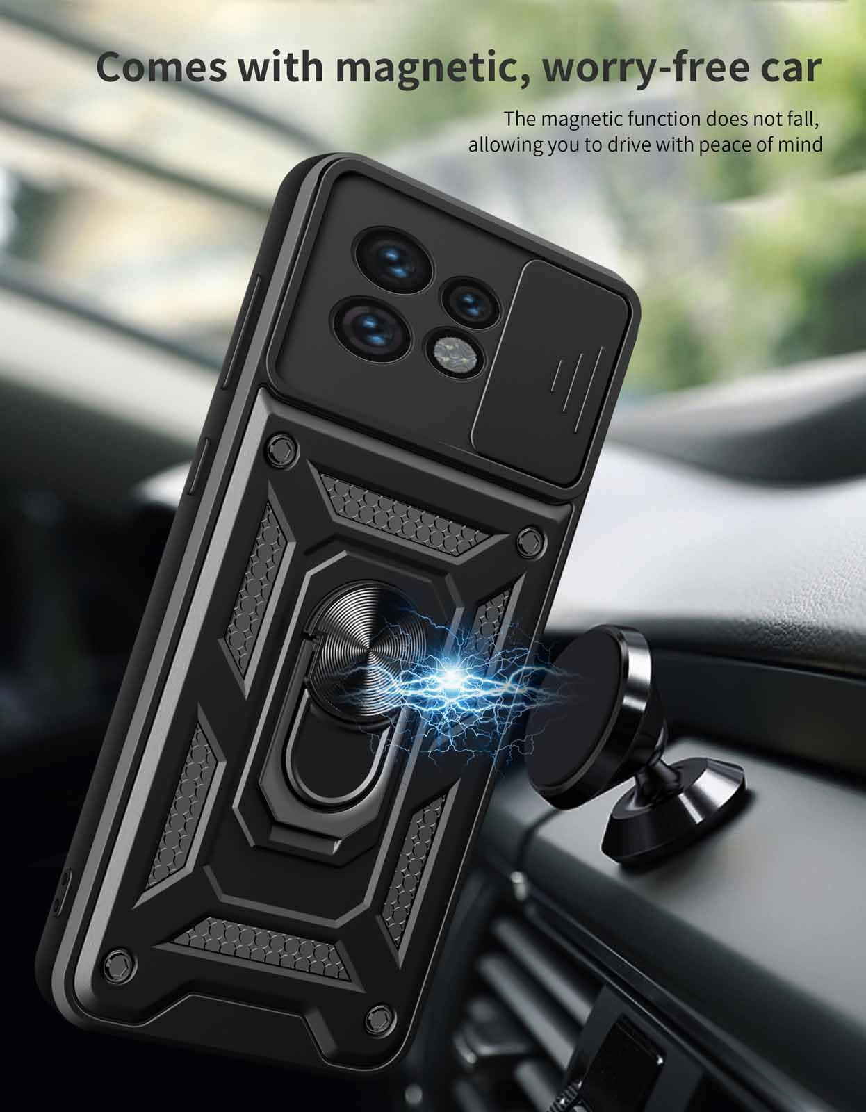 WBWONE Cover per Motorola Moto Edge 40 Pro, TPU/PC Antiurto Protettiva Custodia con 360° Girevole Anello e Copertura Della Fotocamera Scorrevole, Verde