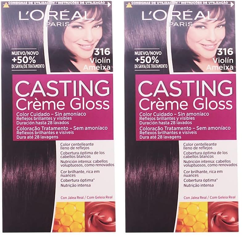 L'Oreal Paris Casting Crème Gloss Coloración Sin Amoniaco, Tono: 316 Violéin, El embalaje puede variar (Paquete de 2)