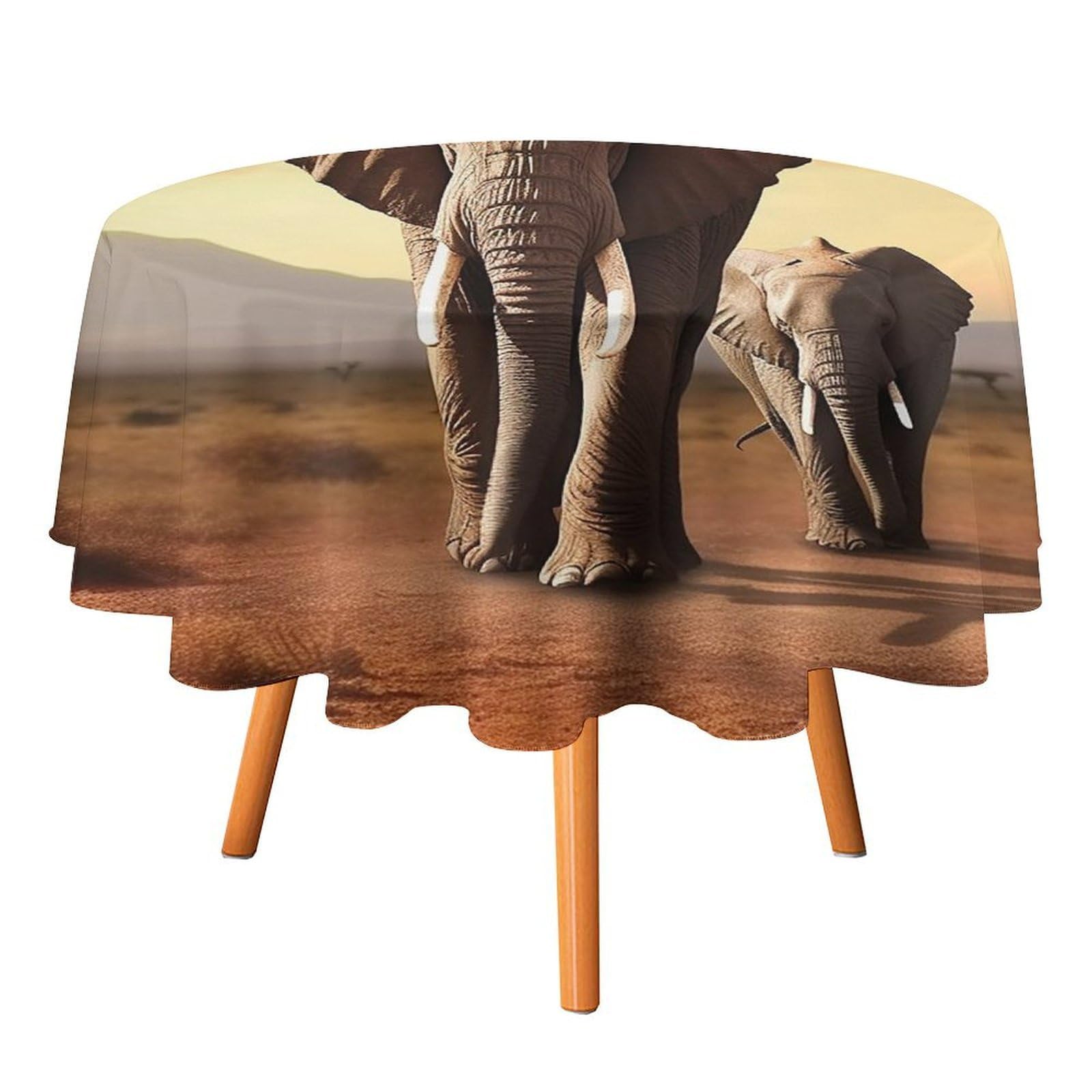 SMAZDFXX Walking Elephant Tablecloth for Restaurant, Round Polyester Table Cover 70x70in for Party