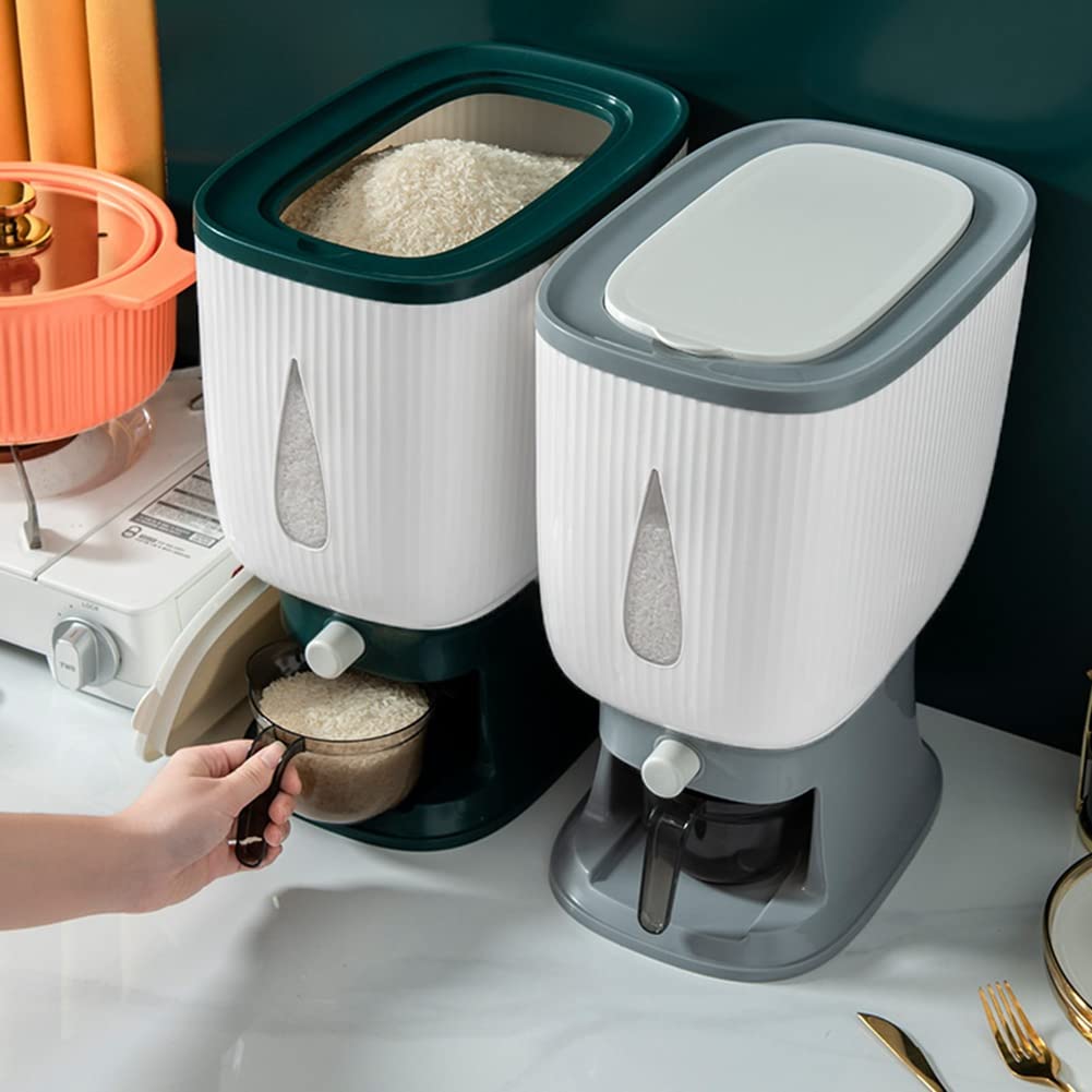 Distributeur de céréales - 10 kg - Avec couvercle et gobelet à rice - Grand distributeur de farine - Distributeur de céréales - Distributeur de céréales - Rangement de la nourriture pour
