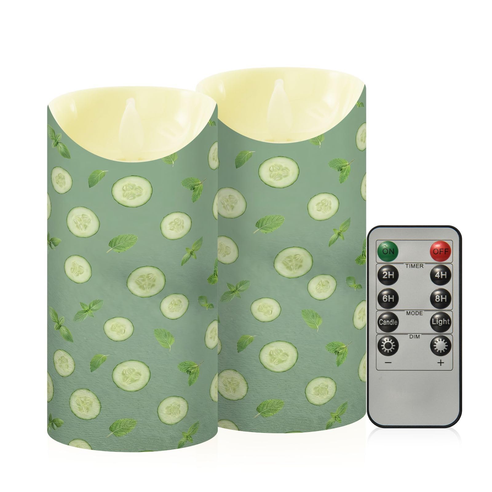 Ewusp Cucumber Flameless Candles Battery Operated Flickering LED Pillar Candles Set of 2 with Remote Control & Timer, for Home Decor Wedding Holiday Party Centerpieces