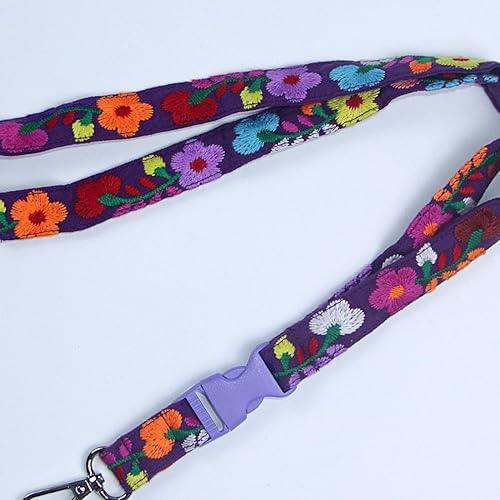 Miniatura 7 de YZXDORWJ Cordón mexicano bordado floral con clip para llaves, estilo bohemio, para identificación con hebilla de seguridad
