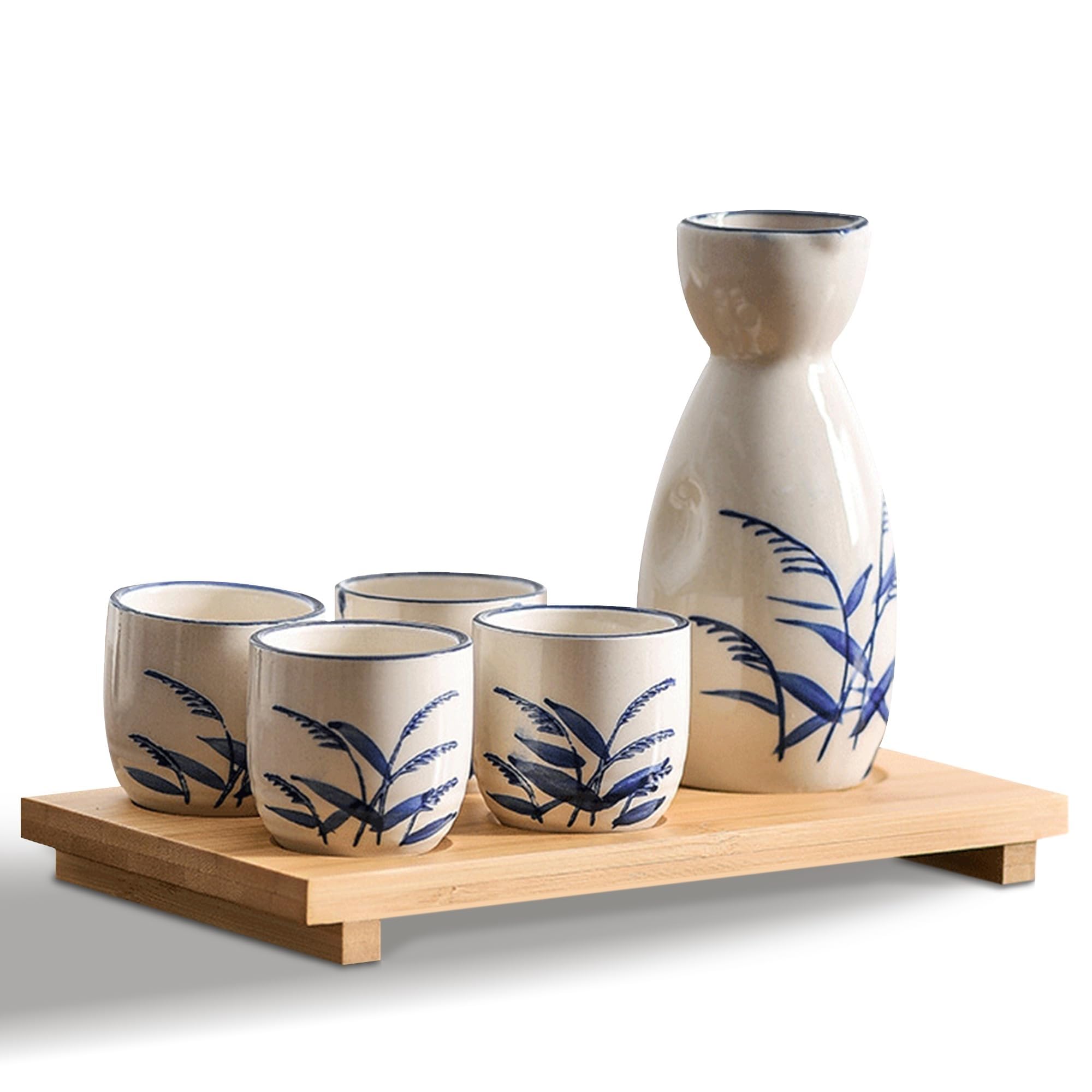 THE WHITE SHOP 5 PCS Japanese Sake Set, 150ml Ceramic Sake Set, Includes 1 Sake Bottle 4 Sake Cups For Serving Hot Or Cold Sake At Home Or At A Restaurant