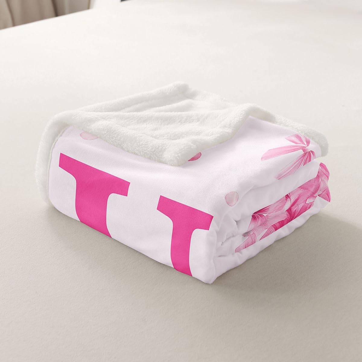 Couverture 220x240cm Filles Mignon Rose Bowknot Plaid Couverture Polaire Monogrammed Jeté de Canapé Personnalisé Lettre U Flanelle en Microfibre Coquette Bowknot pour Canapé et Lit