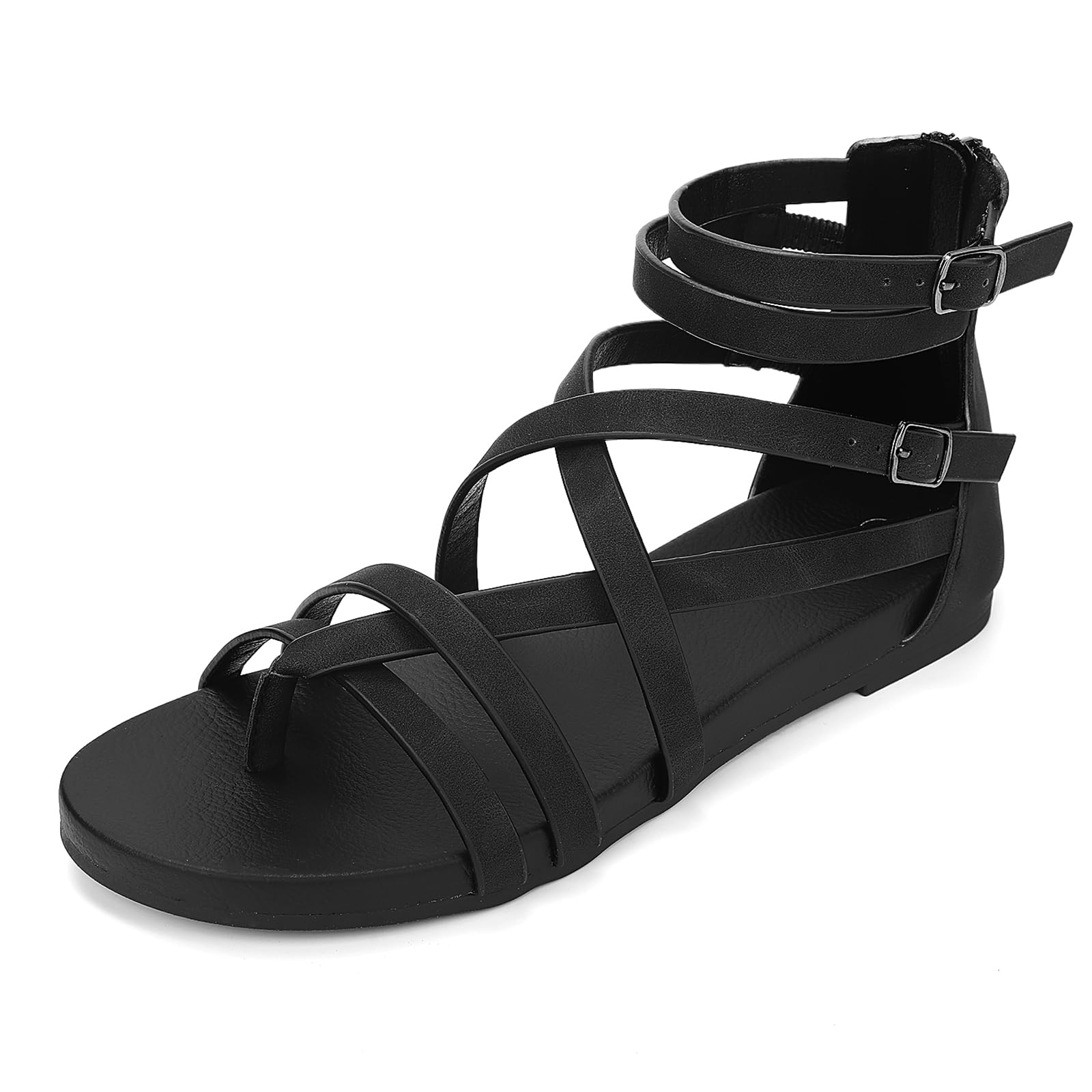 Luffymomo Women's Gladiator Strap Sandals Flat Fisherman Thong Cross Strappy Sandals