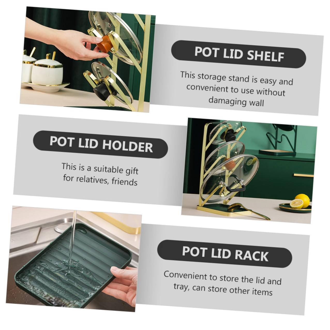 Generico Scaffale di Stoccaggio per Cucina Multistrato in Pp, Silicone e Ferro Design Creativo e Funzionale per Coperchi Pentole e Oggetti di Uso