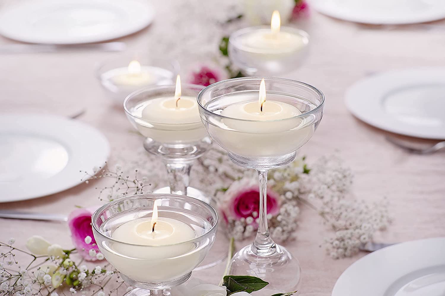 BOLSIUS Velas flotantes color marfil de 3 pulgadas, 24 unidades, sin perfume, calidad europea premium, impregnan un ambiente impresionante para centros de mesa románticos de boda, decoraciones,