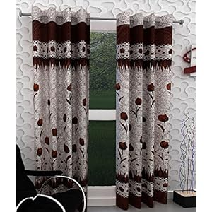 India Furnish Polyester Eyelet 3 Piece Door Curtain Set – 7 Feet, Brown