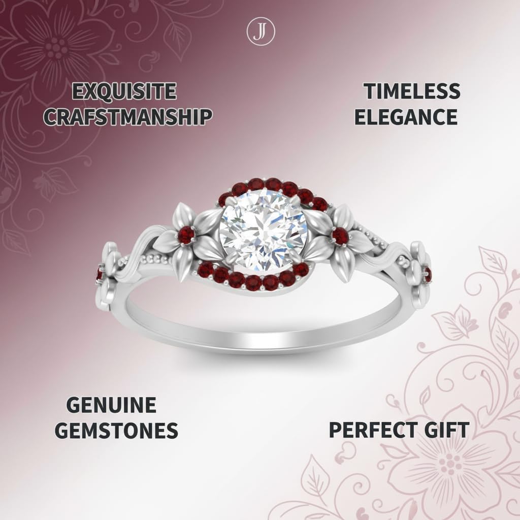 Choose Your Gemstone Round Floral Halo Diamond CZ Ring Sterling Silver Round Shape Halo Engagement Rings Everyday Jewelry Wedding Jewelry Handmade Gifts for Wife US Size 4 to 12
