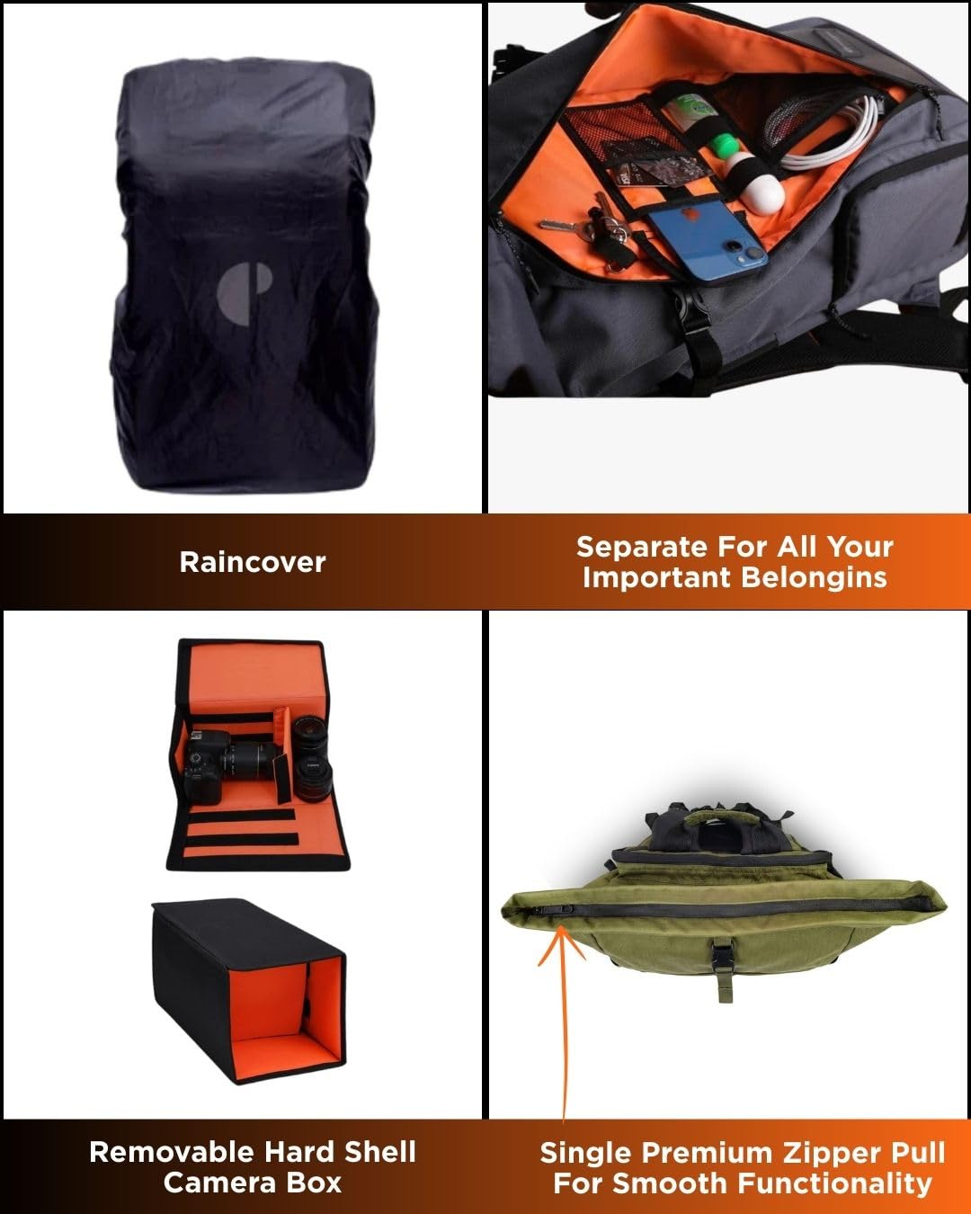 CarryPro HOBO25 V3.0 Roll-Top Zipper Laptop and Camera Travel Backpack (25-30L), Removable Camera Box, Water-Resistant + Raincover, 2-Yr Warranty – For Work, College & Travel (Space Grey) 3