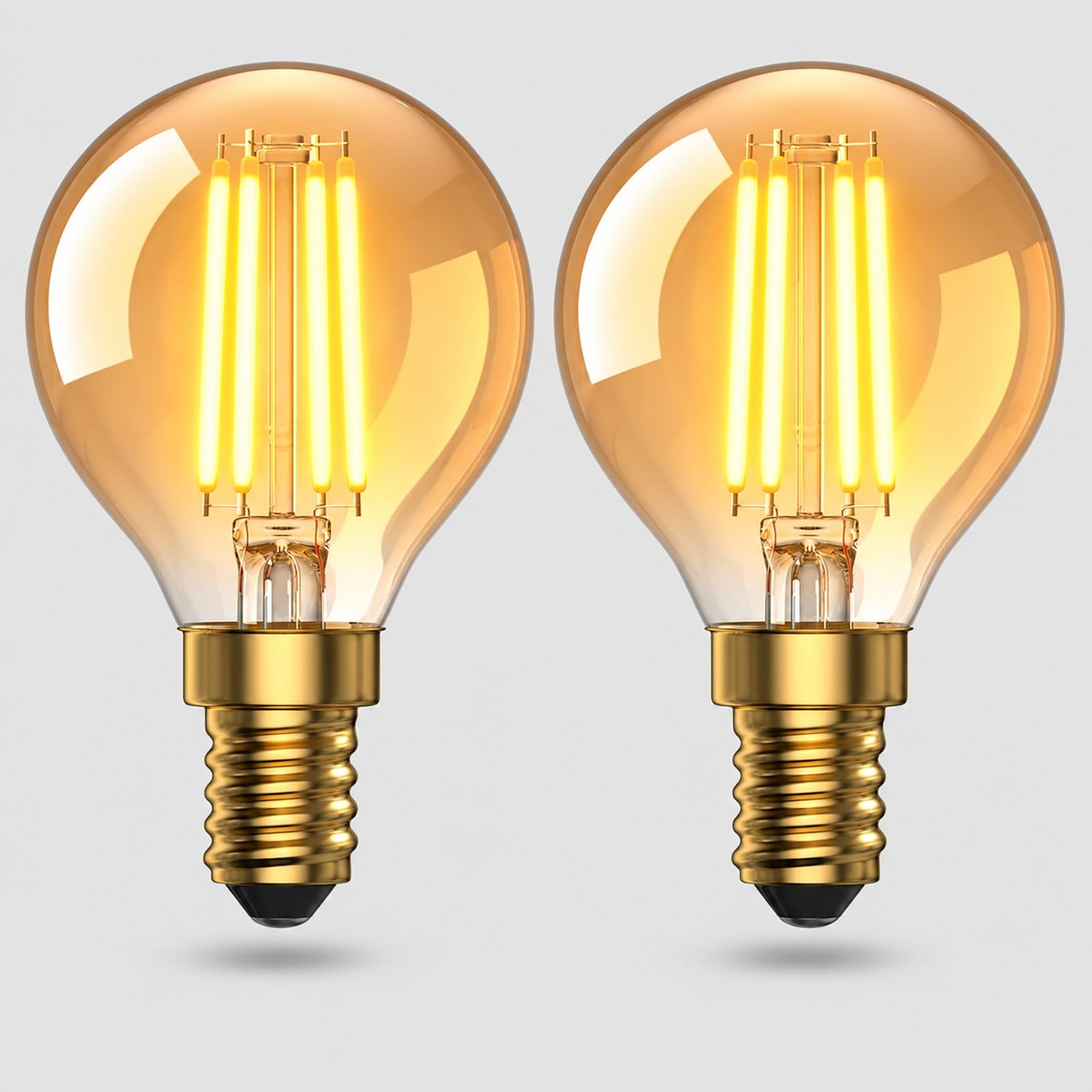 E14 Vintage LED Light Bulb 4W, 2200K Warm Amber, G45 SES Bulb, 2-Pack