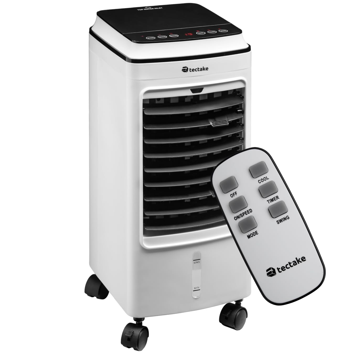tectake® Rafraichisseur d'air Mobile sans évacuation 3 en 1 Ventilateur et Humidificateur 3 Programmes avec Télécommande Éclairage LED Ventilateur portable Ventilateurs pour Chambre Salon Bureau