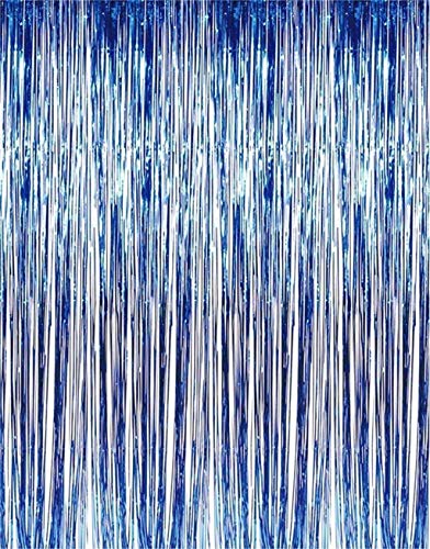 FABSELLER Foil Bright Door Rain Curtains Wedding Birthday Party Banquet Tinsel Tassel Background Christmas Decoration Accessories, 92x245cm (Blue)