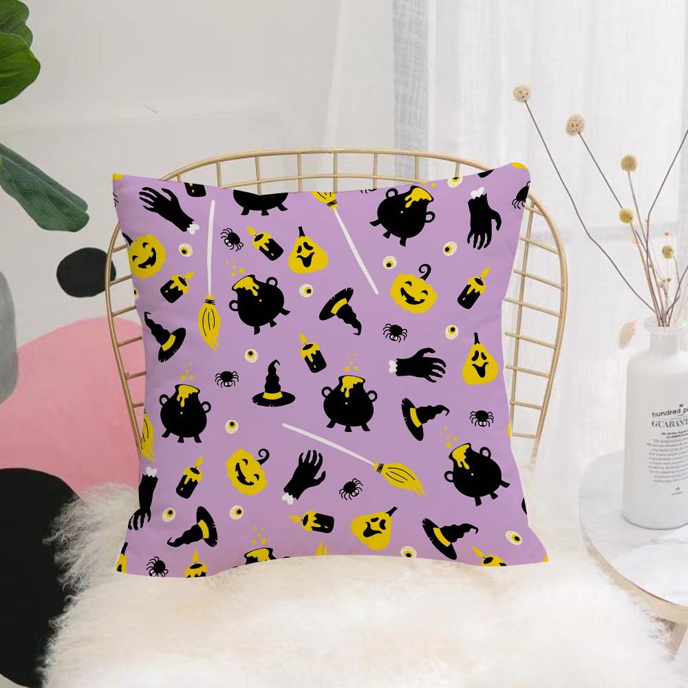 HYOSXW Cushion Cover,Throw Pillow Case Home Decorative for Living Room Bedroom Sofa Chair 16X16 Inch,Cute Halloween witch pattern. Halloween purple background with black yellow m,Pillowcase 40X40cm