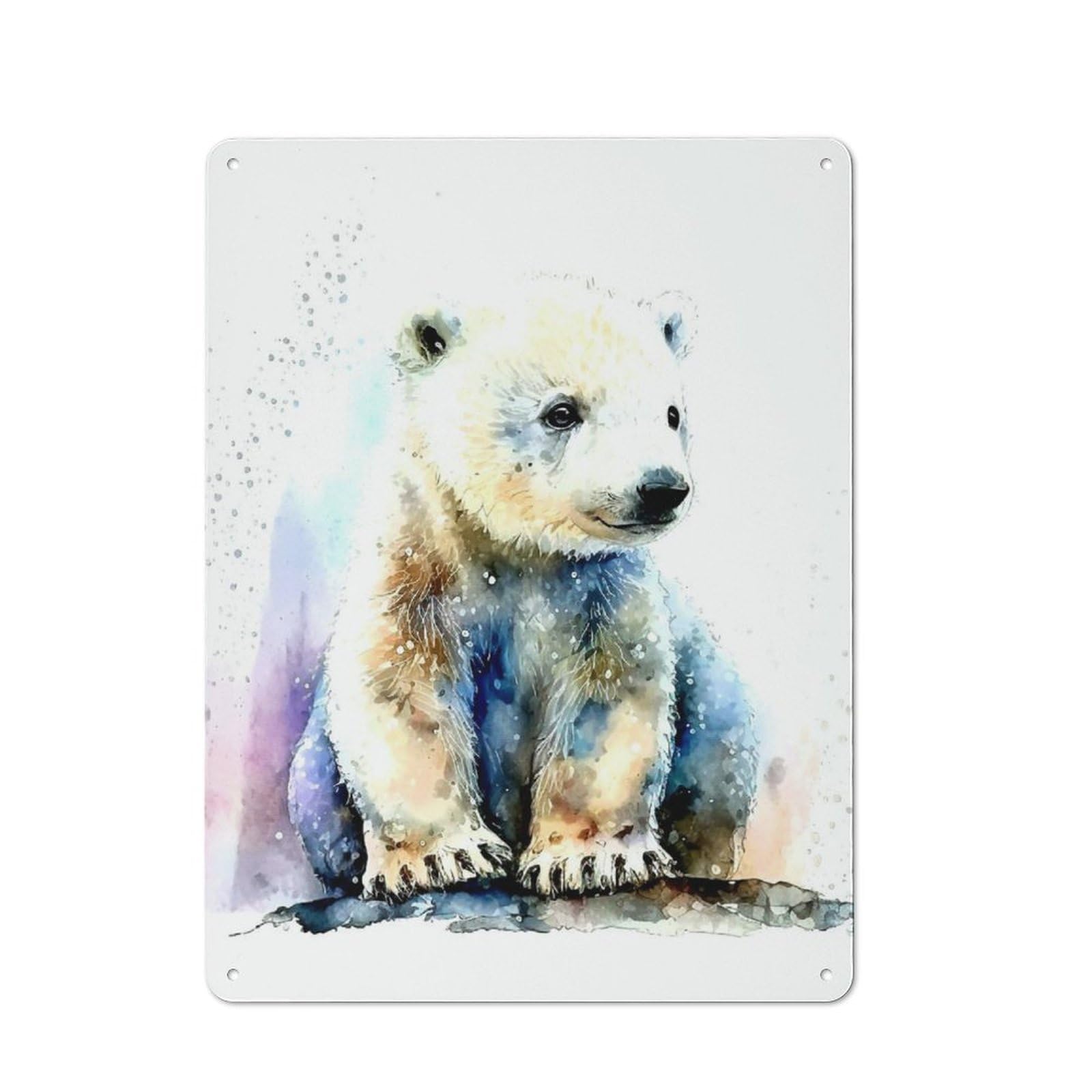 Polar Bear Cottage Style Metal Wall Decor 40x30cm, Farmhouse Metal Sign for Kitchen, Cottage, Porch Or Garden Room