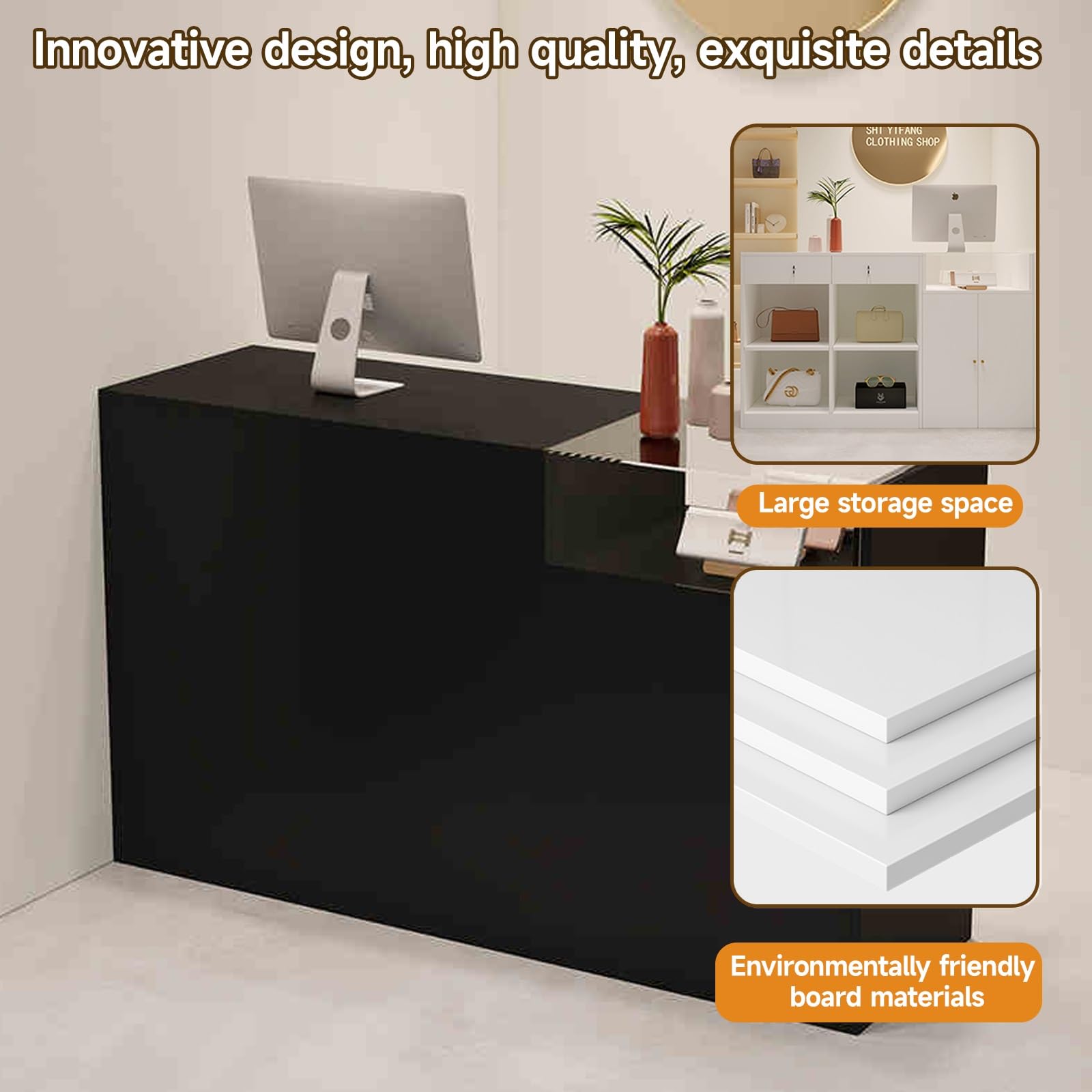 Moderno mostrador de recepción de roble transparente para hoteles, tiendas y oficinas, 100 cm, diseño lateral izquierdo, muebles elegantes al por menor