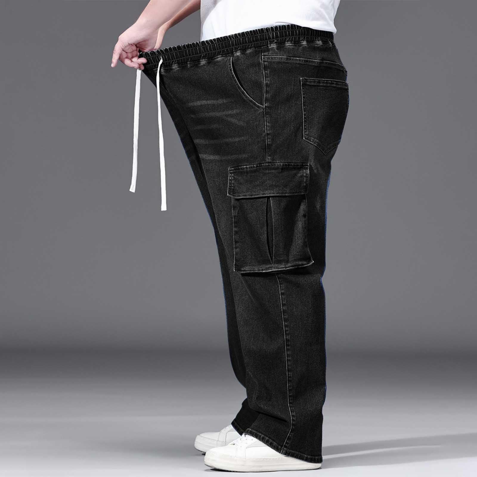 Generisch Cargo Jeans Herren Baggy Outdoor Cargo Hose Mit Taschen Sommer Stretch Jeans Übergrößen Jogginghose Jeanshose mit elastischem Bund und Kordelzug Modische Jeans zum Ausgehen