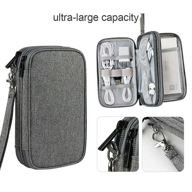 Image of Portable Storage Organizer for USB Cable, Earphone, Power Bank,Charger, Hard Disk & Digital Gadgets, with Mesh Pockets Size Inside's Material and Color May Vary JDGP-5 (Dark Grey)
