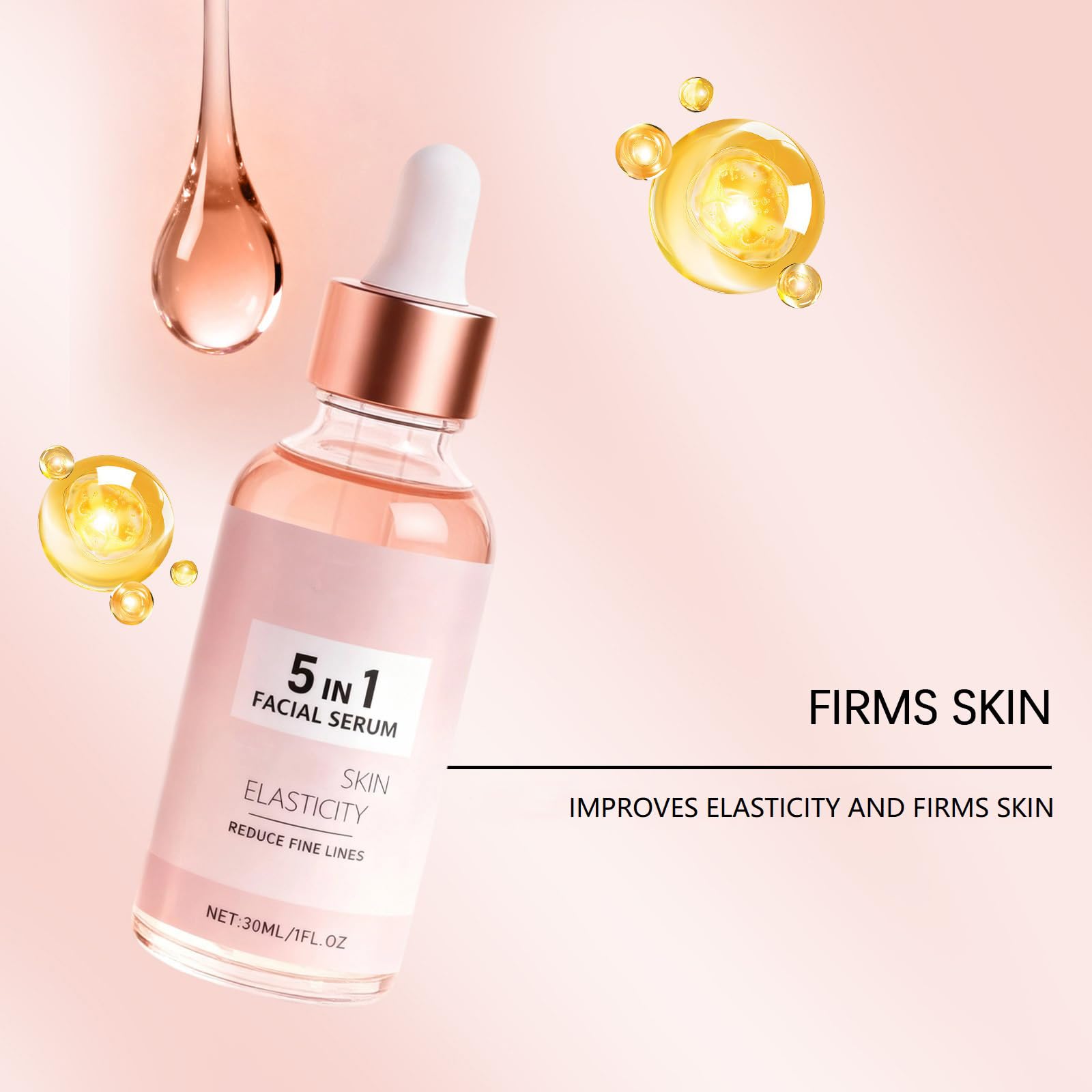 Siero viso anti-età 5 in 1, siero rassodante antirughe per migliorare l'elasticità della pelle, ridurre linee sottili e rughe, schiarire le macchie scure e idratare la pelle spenta (9PCS)
