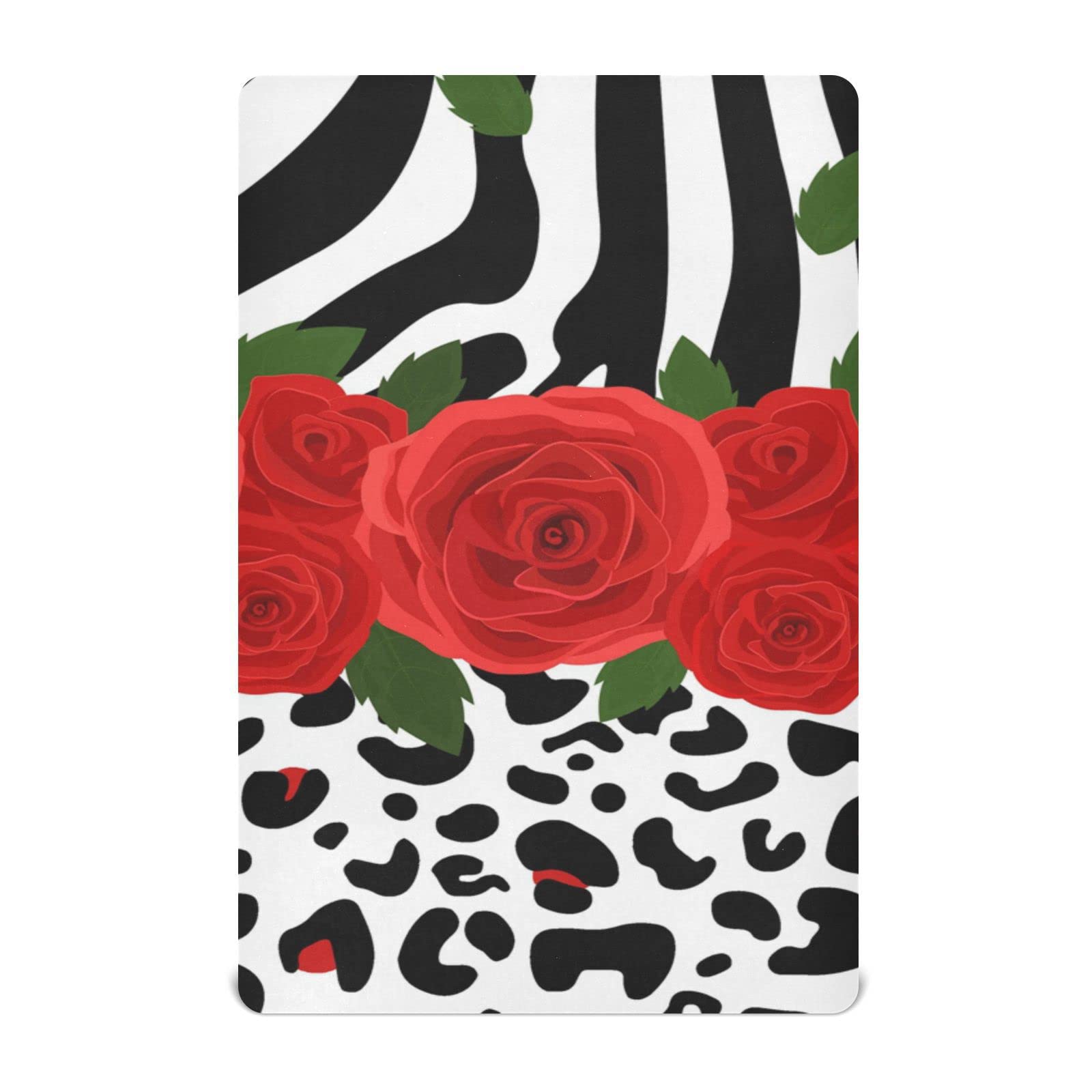 Spannbettlaken für Kinderbett, Zebra-Leopardenmuster, rote Rose, weich, atmungsaktiv, pflegeleicht, Spannbetttuch für Babybett und Kinderbetten