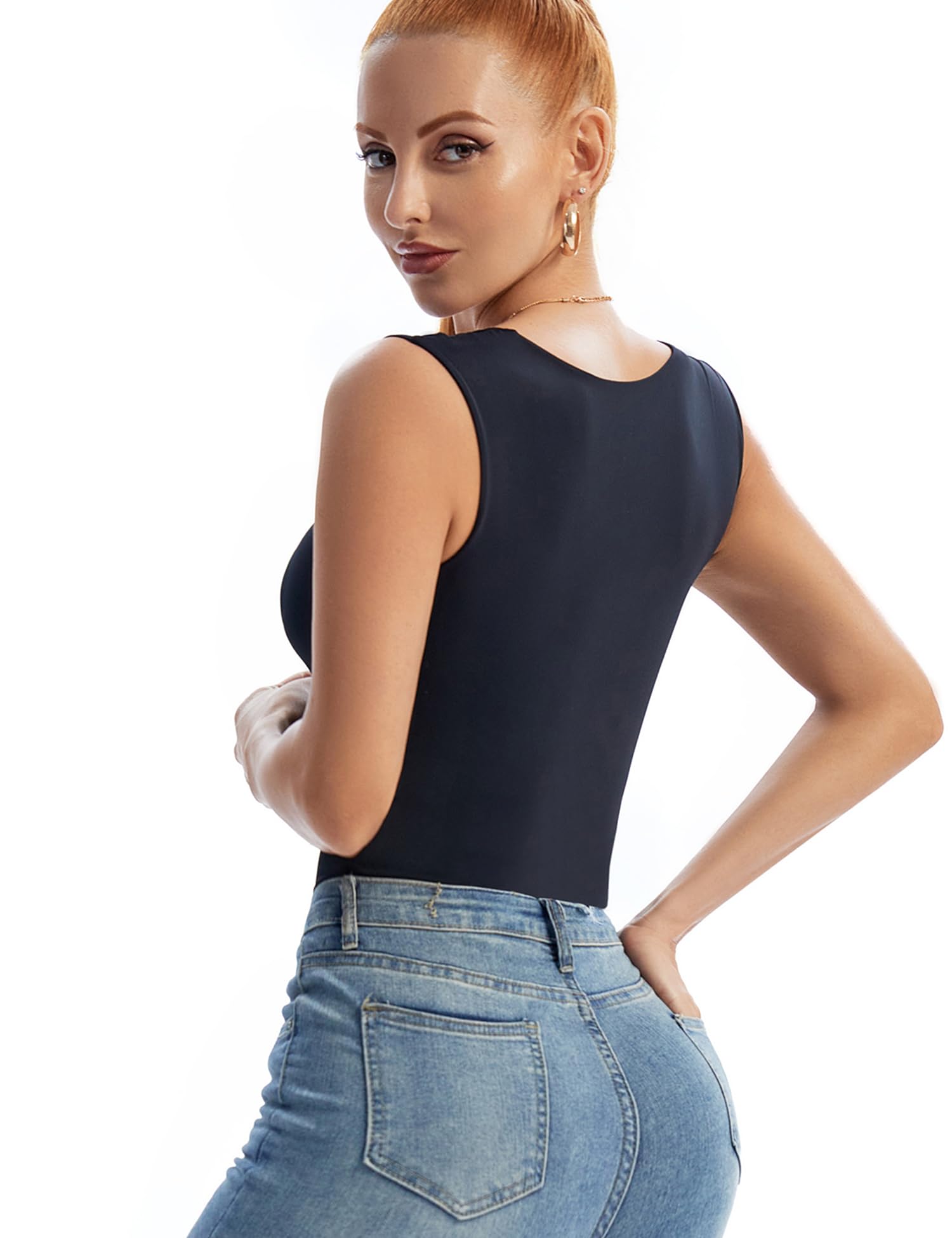 Aranmei Body sexy casual para mujer, cuello cuadrado, sin mangas, para salir
