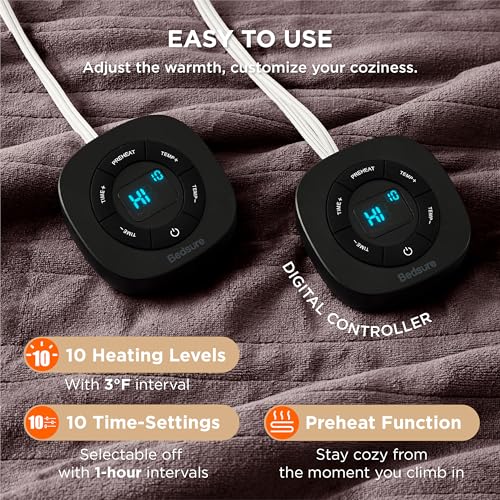 Image of Bedsure Electric Blanket Queen Size - Dual Control Heated Blanket Queen, Fast Heating with 10 Time Settings & 10 Heat Settings, Warm Gift for Grandma (84x90 inches, Brown)