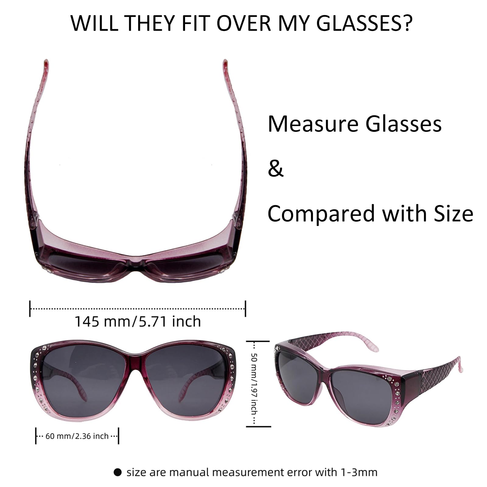 Übergroße Sonnenbrille mit polarisierten Strasssteinen, Katzenaugen-Stil, verschreibungspflichtige Brille für Damen