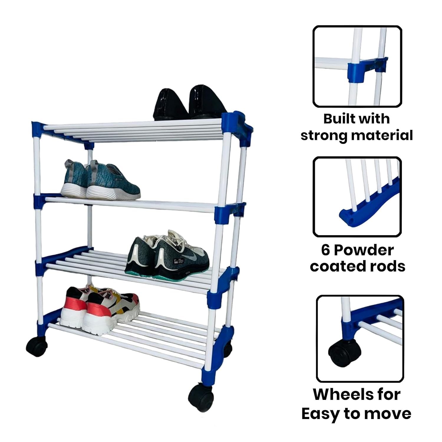 OBBO -foldable, Adjustable 6-Tier Shoe Rack - Durable Plastic & Metal Stand for Shoes, Bags, Toys & More - Easy Assembly, Space-Saving Design for Home Organization 2