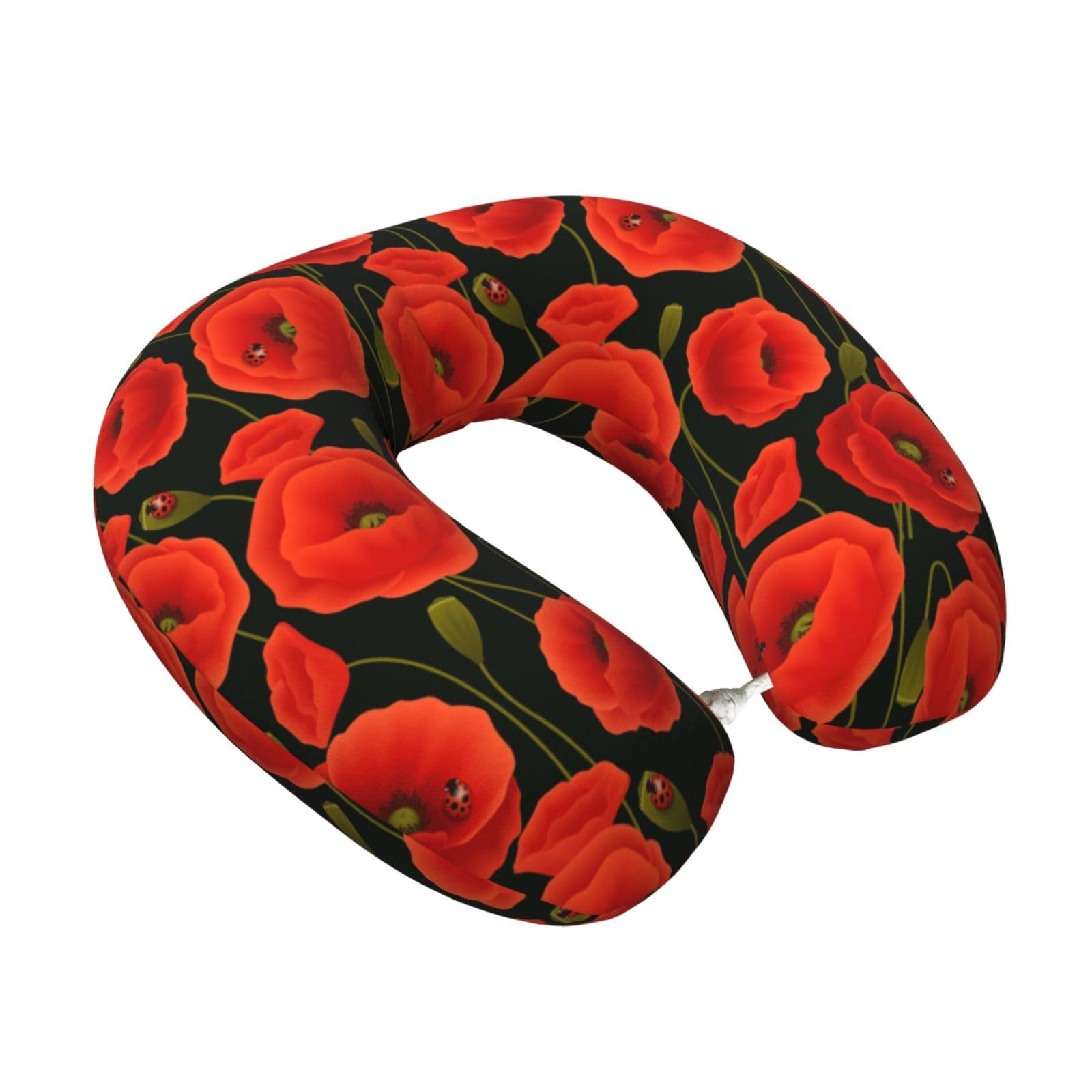 LKYMOH Poppy Flowers, Travel Neck Pillow U-Shaped Memory Neck Support Soft Comfortable With Washable Cover For Airplane Car Traveling and Office