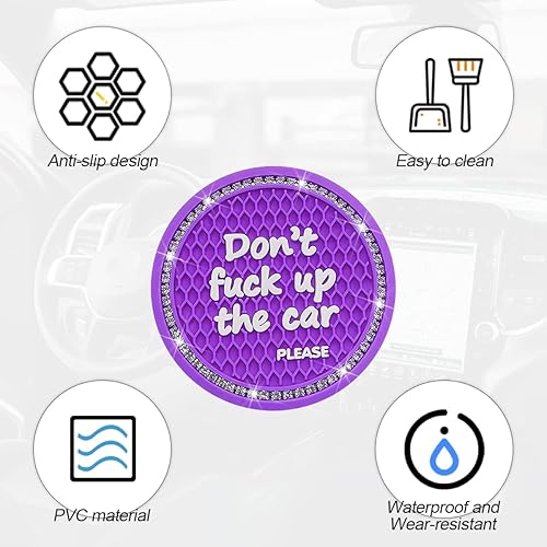 Miniatura 9 de 8sanlione Paquete de 2 posavasos brillantes para portavasos de automóvil con diamantes de imitación de cristal de 2.75 pulgadas, tapetes