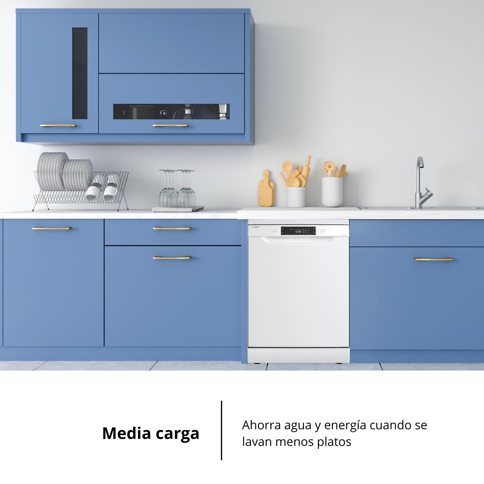 Corberó - Lavavajillas Plus | CLVM6025W | 84,5x59,8x61 cm | 13 Cubiertos | 8 lavados | Media Carga | Inicio Diferido | Función Autoapertura | Cesta Regulable | Display LED | 47 dB | Blanco | Clase D