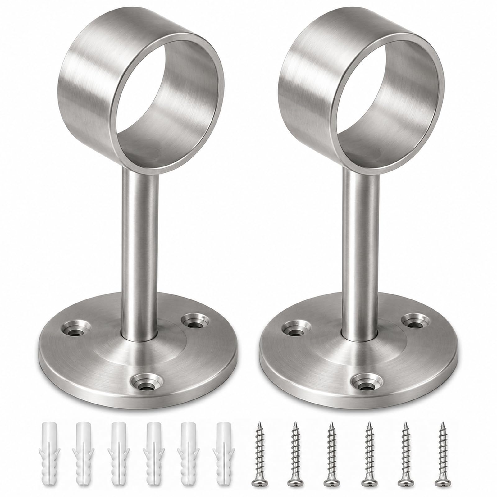 2 Pack Curtain Pole Brackets, 25mm Full Cup Curtain Support Holders, Silver