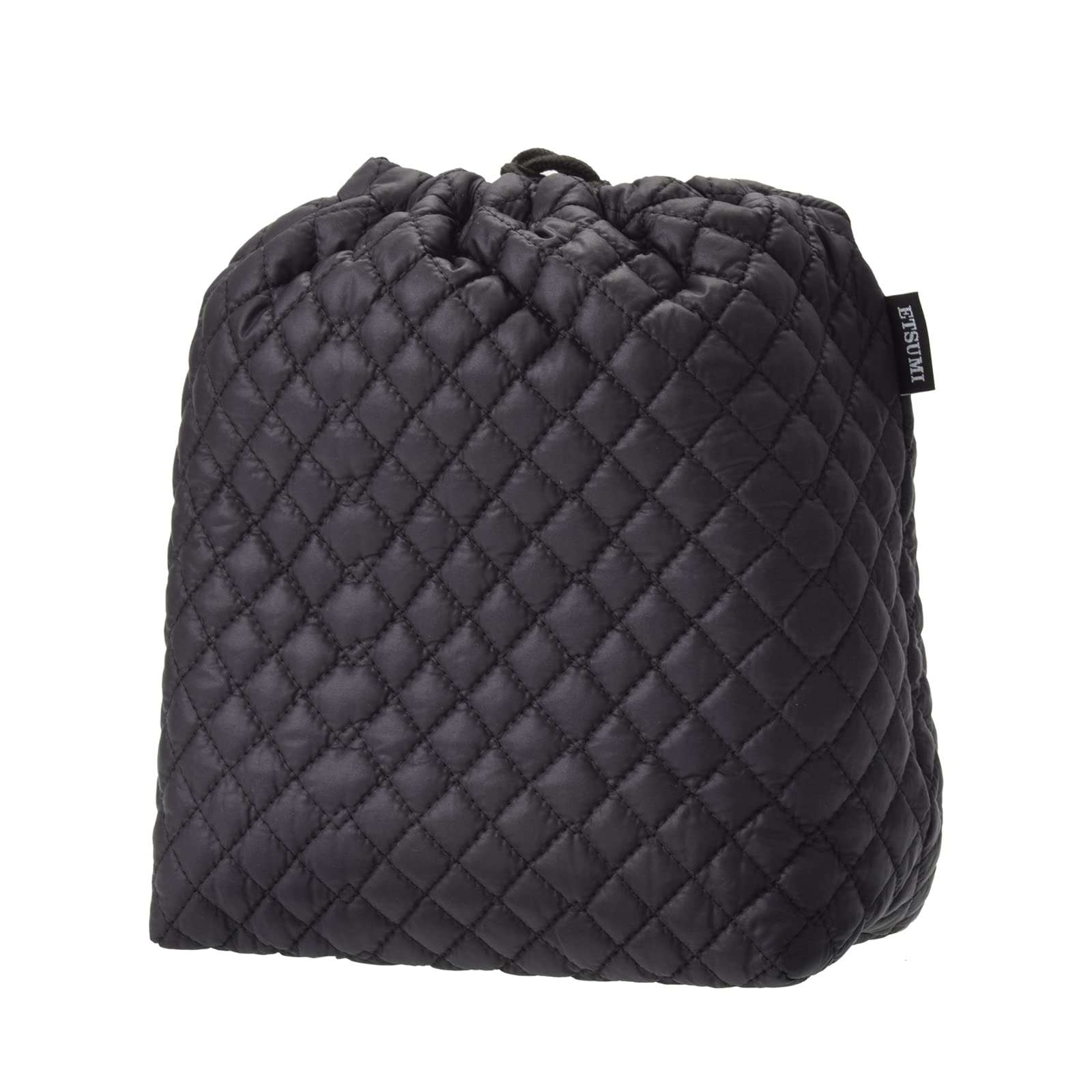 Etsumi VE-5306 Quilted Pouch II, Drawstring Bag, Large, Black, Made in Japan