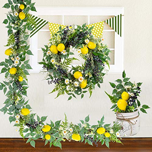 image for WANNA-CUL 18 Inch Spring Farmhouse Fruit Wreath with Artificial Lemons