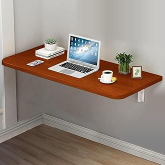 VITION Computer Wall Mount Stand Folding Wall-Mounted Drop-Leaf Table,Metal Folding Shelf Bench Table Bracket (Walnut, 40 X 80 cm)