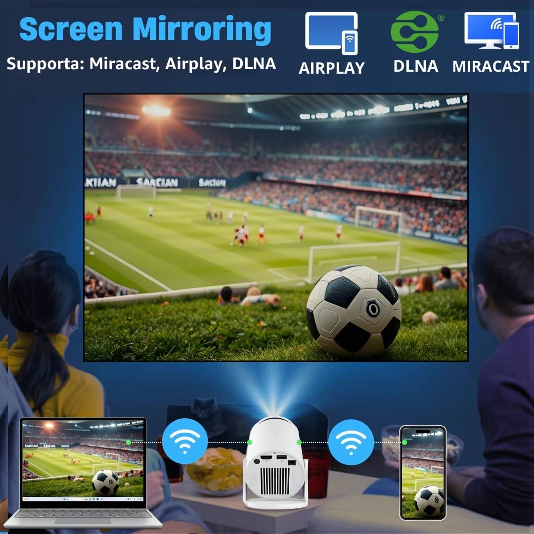 Mini Proiettore Portatile 4K con Android TV 11, WiFi 6 e Bluetooth 5.2, 170 ANSI Lumen – Smart Proiettore Compatibile con Smartphone, TV Stick, PC – Home Cinema HD, Compatto e Facile da Usare