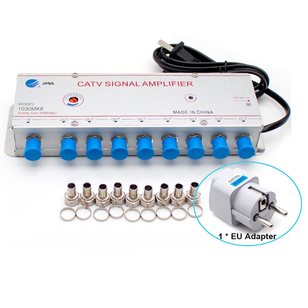 Toplionace Amplificateur de Signal CATV 220V, Amplificateur de Signal de Télévision Par Câble Numérique Analogique 1-in 8-out 30DB, 1030MK8