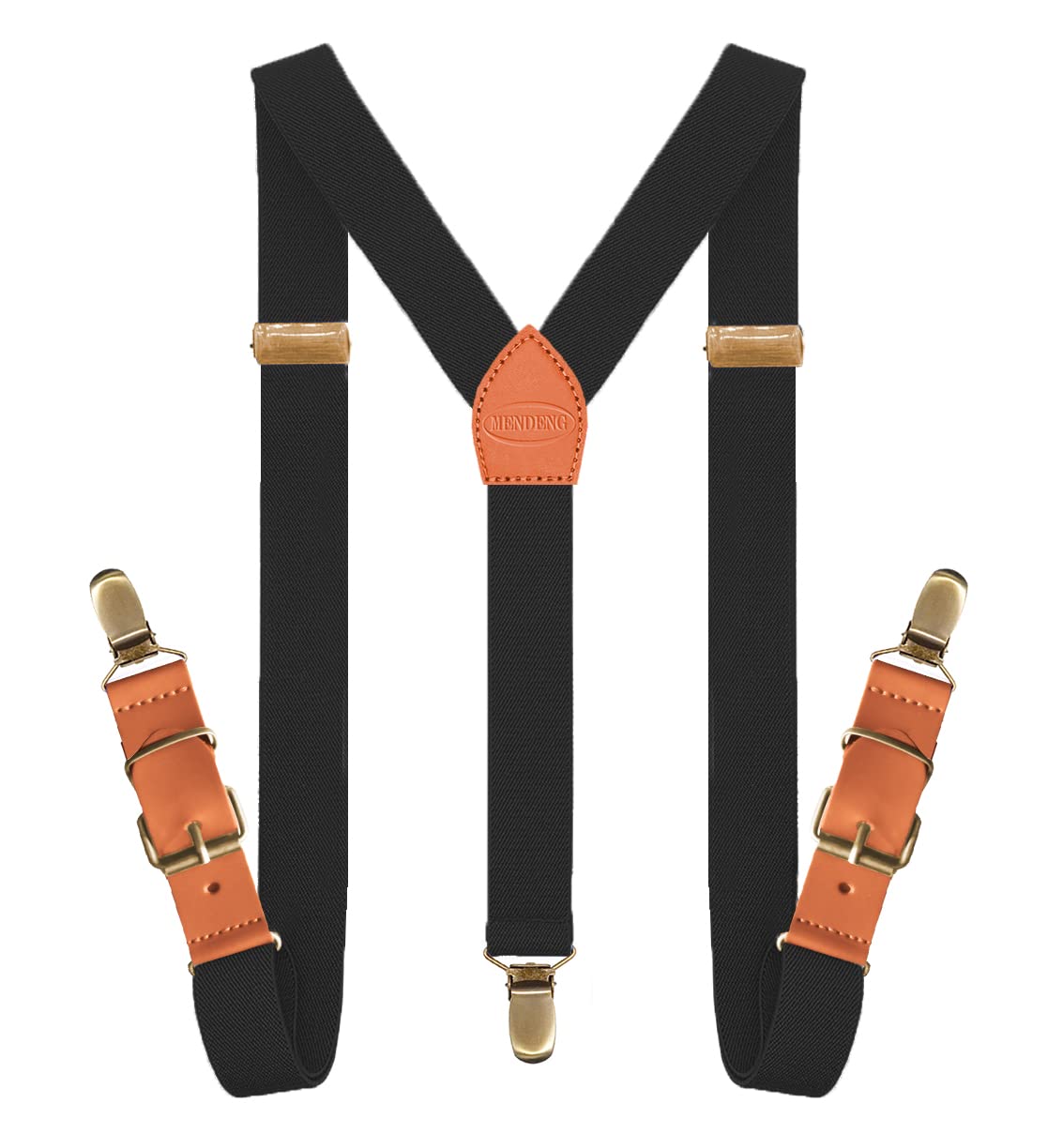 Adjustable Suspenders for Men Bronze Metal Clips Braces with Leather