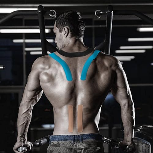 Miniatura 10 de SOONGO - Cinta de kinesiología, 2 rollos para aliviar el dolor muscular, tensión, hombros, muñecas, tobillos, elástica, impermeable, buena