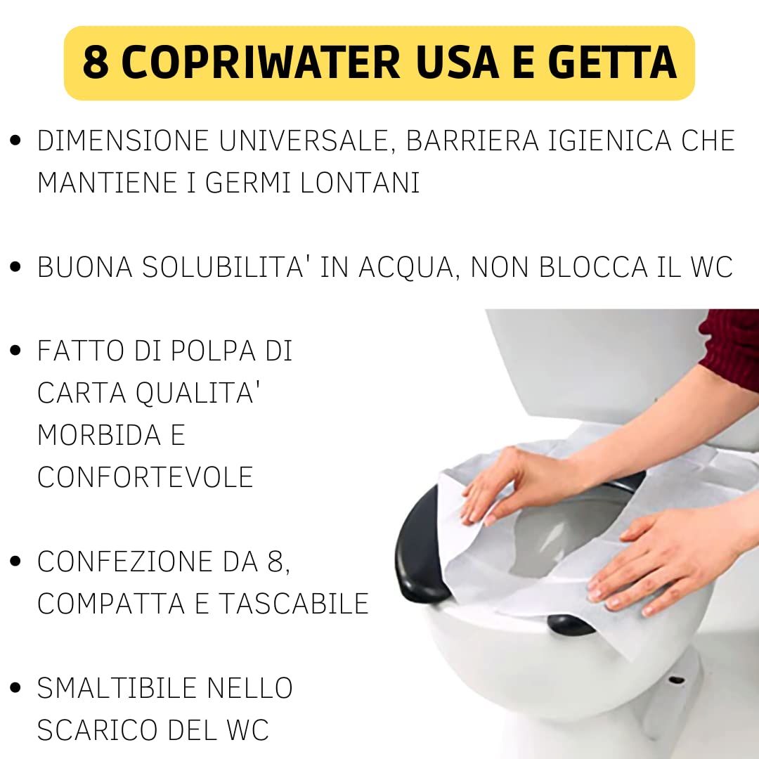 Copriwater Tascabili Usa e Getta di Carta Bianco Universale 8 Pezzi