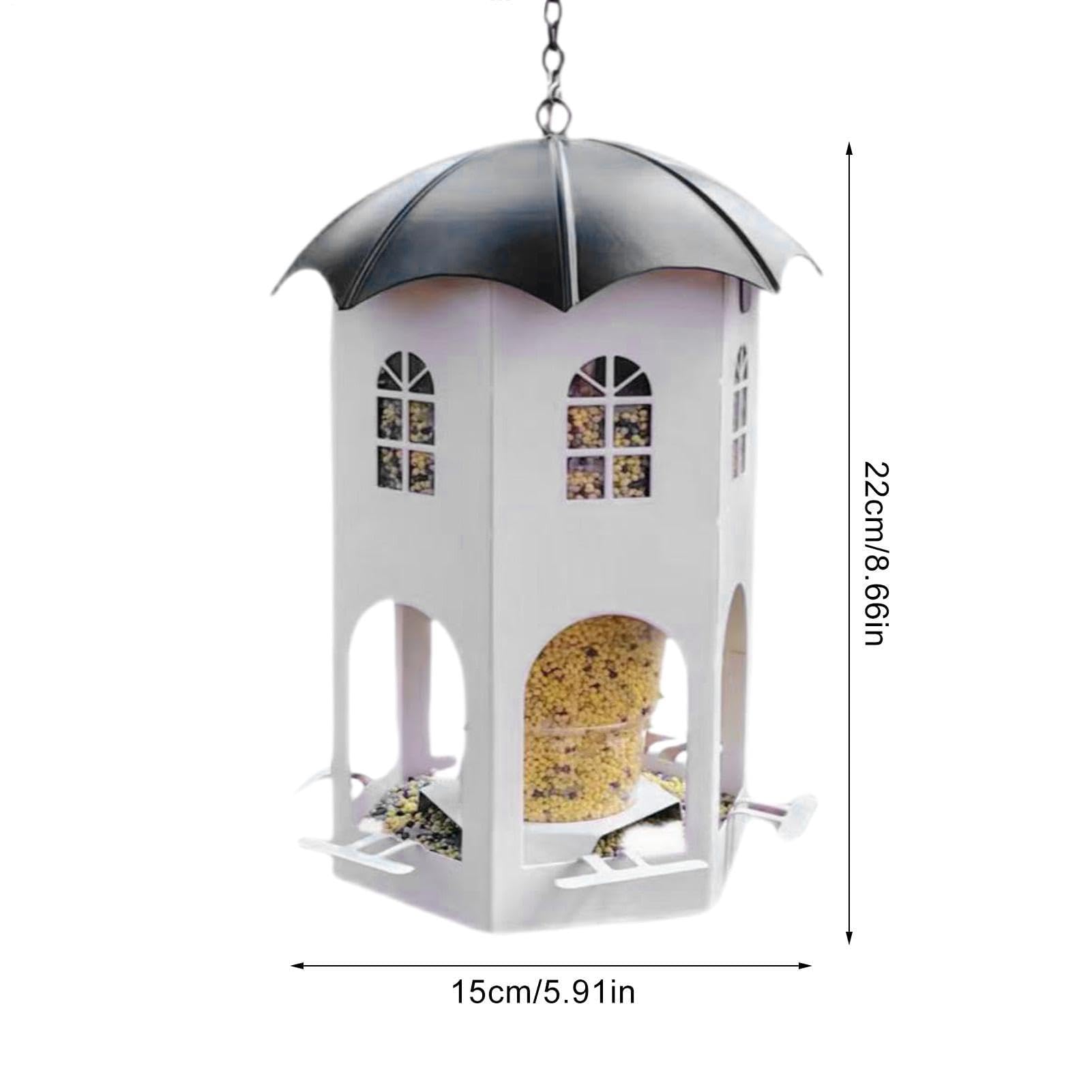 Comederos para pájaros para exteriores, comedero de metal impermeable para pájaros silvestres con ventana transparente, estación de alimentación de jardín para pollos, jilgueros, pinzones y gorriones
